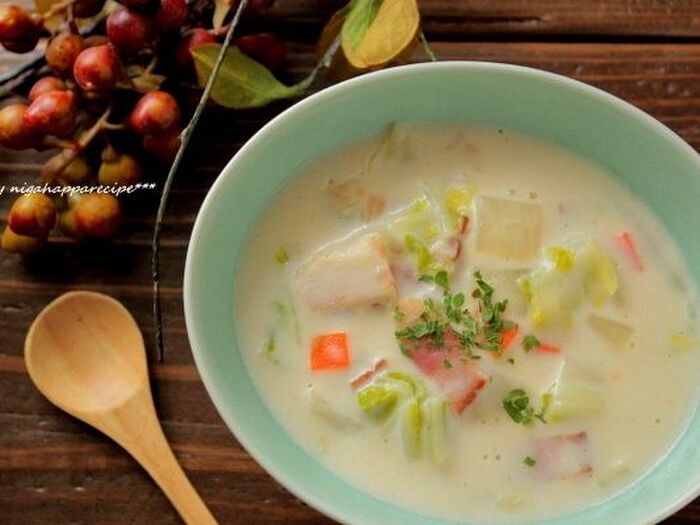 あったかスープで冷えを解消、米粉で作る野菜のチャウダー