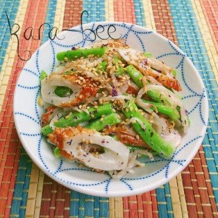 簡単5分でもう1品♡ちくわともやしの胡麻ゆかりマヨサラダ