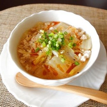 豚挽肉と白菜のピリ辛春雨スープ