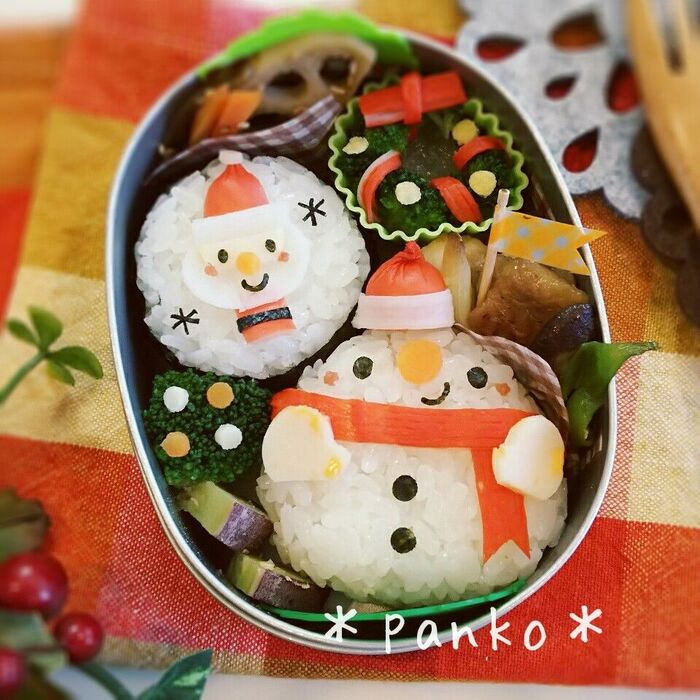 クリスマスキャラ弁☆まん丸雪だるまとサンタクロース