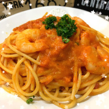 カルディ♡濃厚海老のトマトクリームパスタ