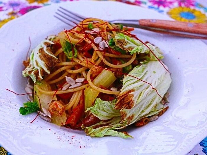 旬の白菜と干しえびのスパゲティレシピ