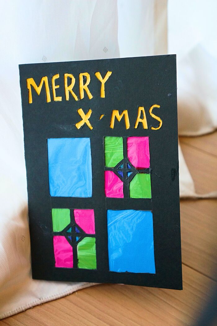 カラーセロファンでステンドグラス風クリスマスカード!