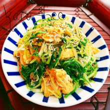 味付け1つで簡単♡ふんわり卵と水菜のしらすおかか和え