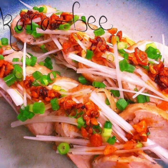 レンジで簡単おつまみ♡食べラー乗っけ鶏塩チャーシュー