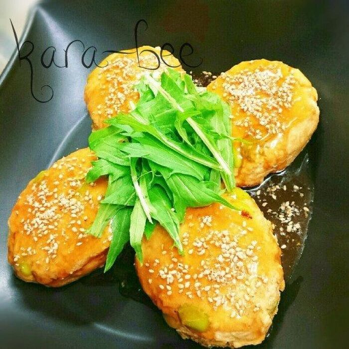 【節約90円】お豆腐鶏むね痩せバーグ♡めんつゆ生姜あんかけ