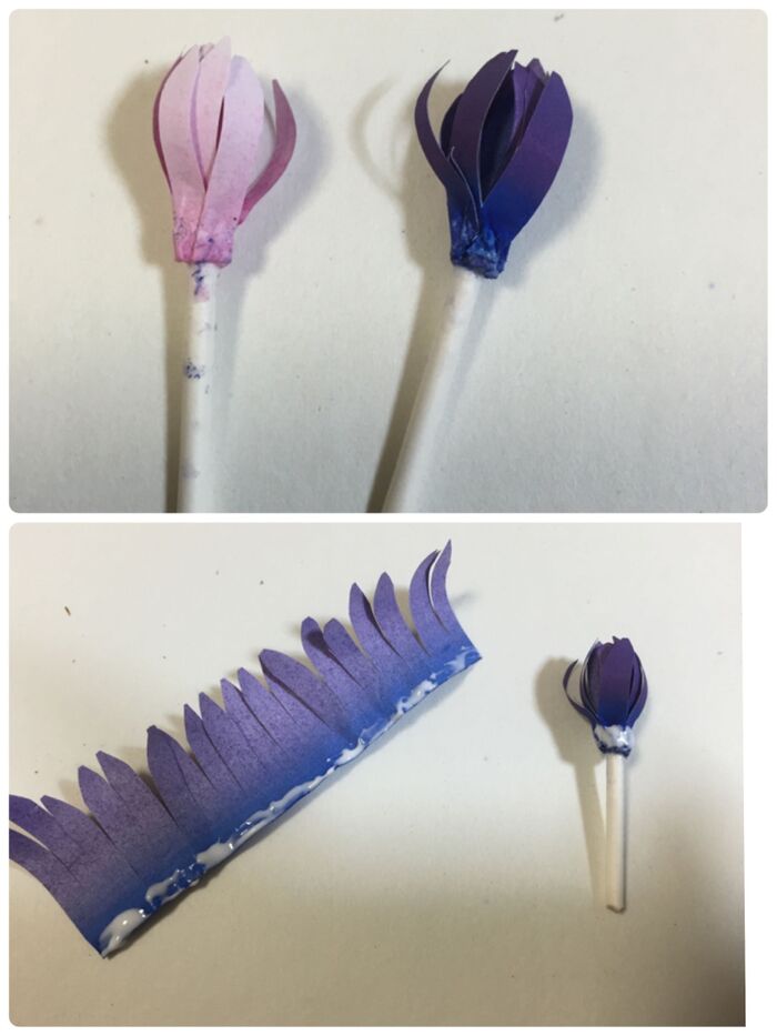 綿棒の花芯を芯に巻いていく