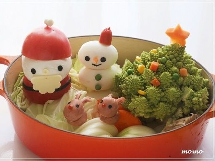 サンタさん&ツリー&雪だるま♡簡単可愛いクリスマスのデコ鍋