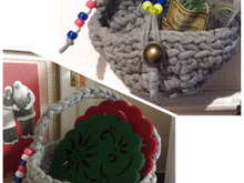 Tシャツヤーンで小物入れ&ミニミニかごバッグ