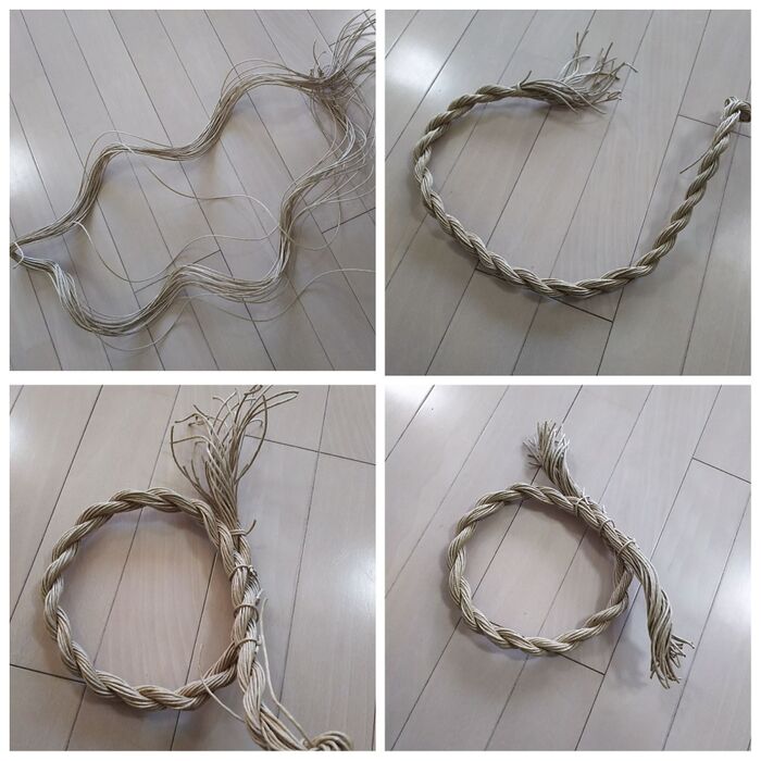 紙ひもでしめ縄をつくる