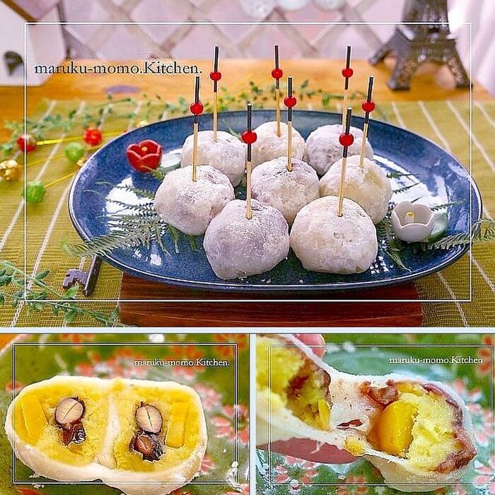 お節のリメイク*『お餅』『黒豆』『栗きんとん』で作るレンジでもちもち和菓子♪