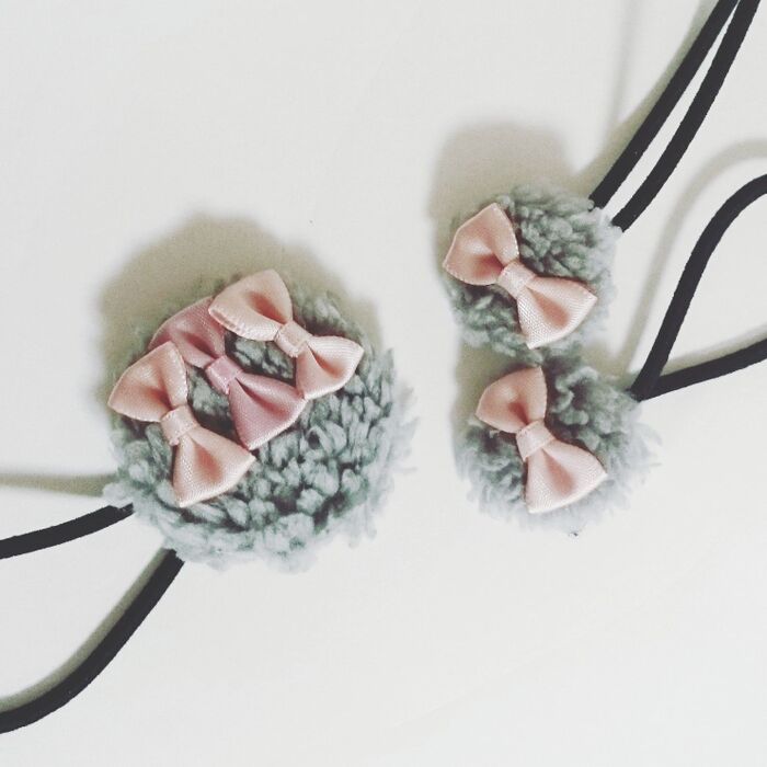 くるみボタンのふわふわヘアゴム