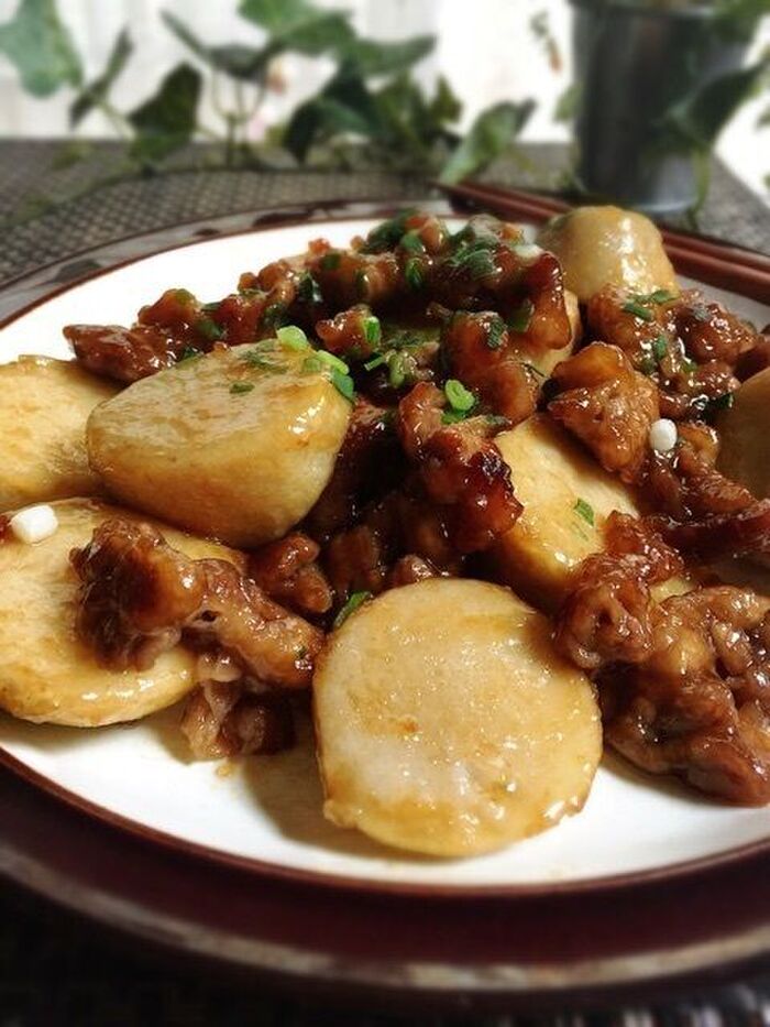 男子も喜ぶ♪里芋と牛肉のこってり炒め