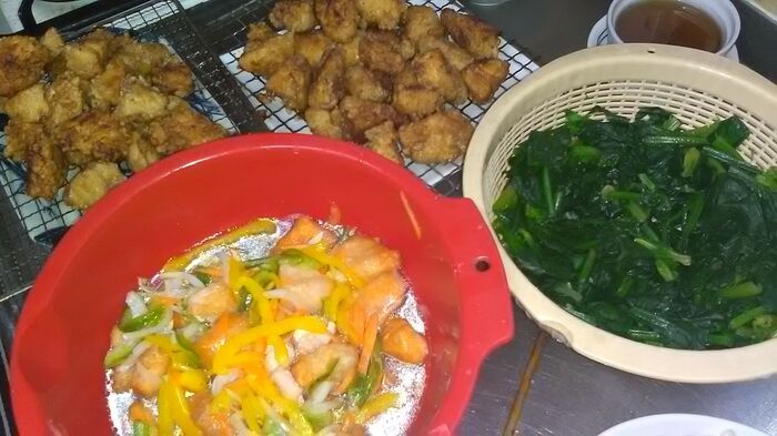 熱いうちに甘酢へ!