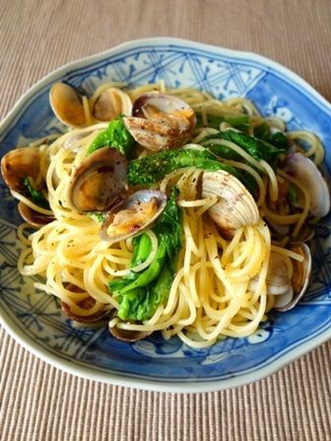 あさりと菜の花のぺペロンチーノ