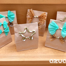 100均クラフト紙袋にストローとWPでリボン×タッセル風ラッピング、スター飾りも