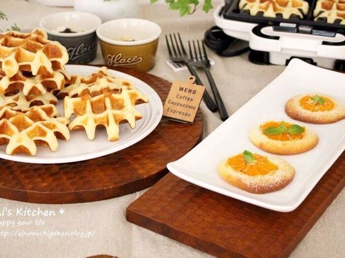 HMで簡単*1つの生地で2つのおやつ♡みかんのソフトクッキーとワッフルでおもてなし*