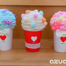 アイスクリーム・かき氷風100均ラッピング!毛糸+風船+紙コップで