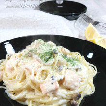 10分で完成!サーモンとしめじのクリームパスタ・レモン風味