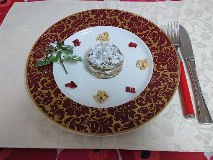 桜葉かほる、胡桃ゆべしのミルフィーユ仕立て