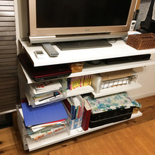 棚柱でテレビ台をDIY!子供の勉強道具やプリンターも収納!