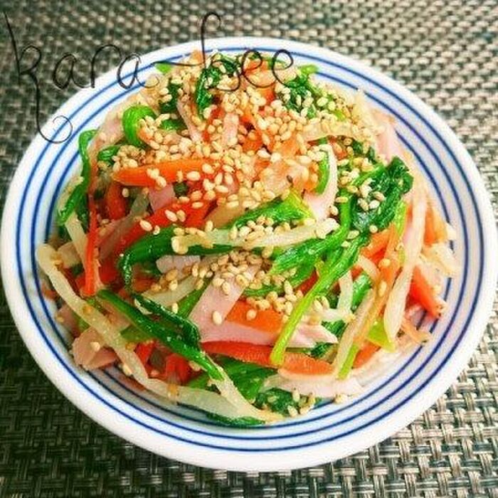 ダイエット飯♡ハムと3色野菜の胡麻わさポン
