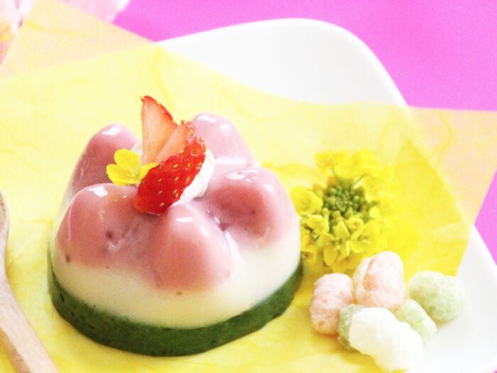 ペットボトルの底でお花スイーツ|3色豆乳寒天レシピ