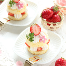 スポンジ生地でプチショートケーキ ~お花をのせて春のお祝に♡