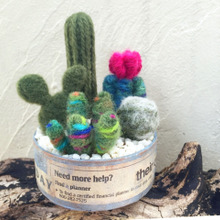 ダイソー毛糸とニードルで作る☆ちょっとリアルなサボテンの寄せ植え♪