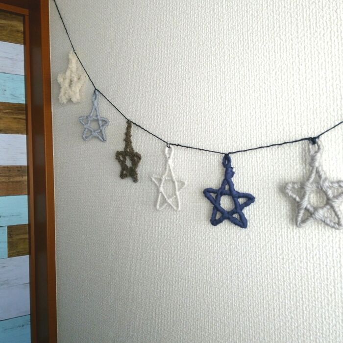毛糸&Tシャツヤーンで壁デコ☆お星さまガーランド☆