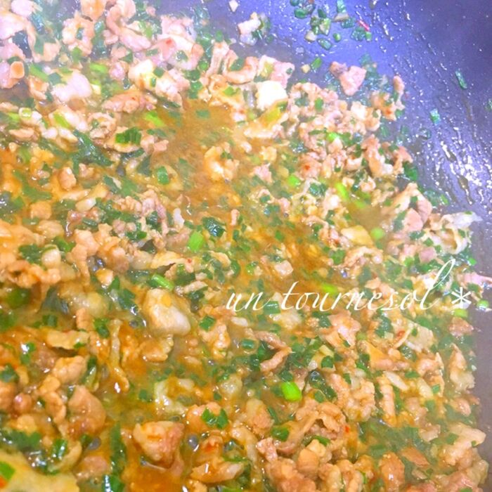 ④水気がなくなるまで炒めて!