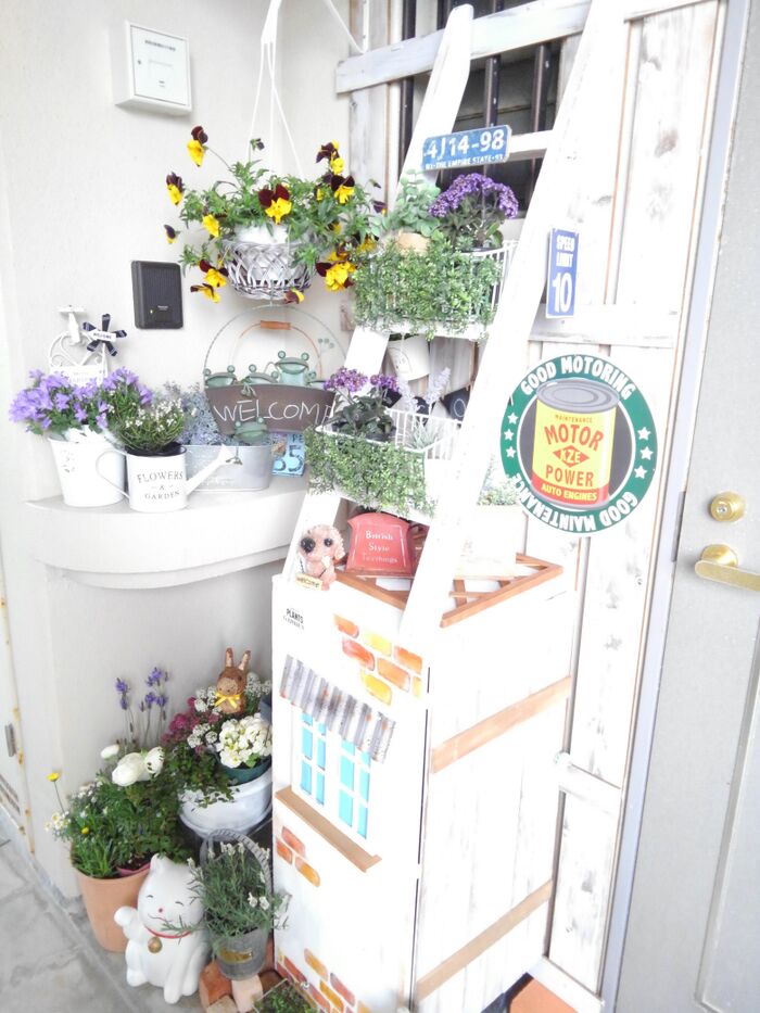 板壁に二段ベッドのハシゴ。