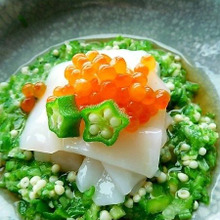 見た目も美しい♪たたきオクラとイカの土佐酢和え