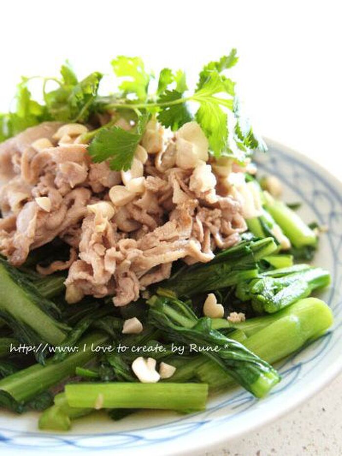 ココピーナッツ豚ばら肉炒め&小松菜添え