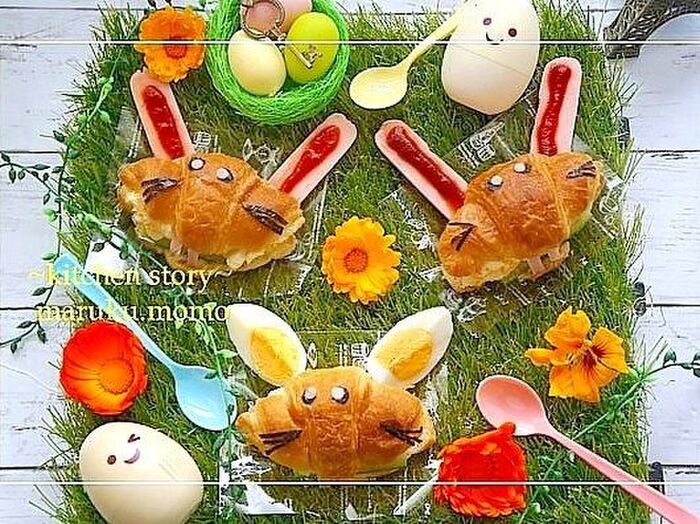 イースターに簡単♪クロワッサンうさぎの卵サンド