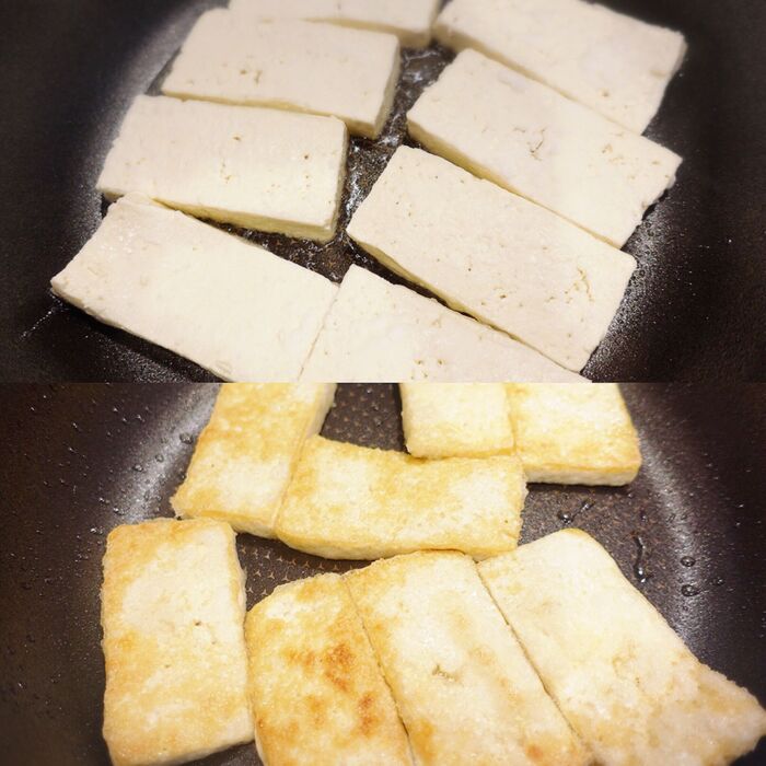 木綿豆腐を焼く。