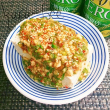 ピリ辛ネバ旨っ♡長いもとオクラのおかか和えぶっかけ冷奴