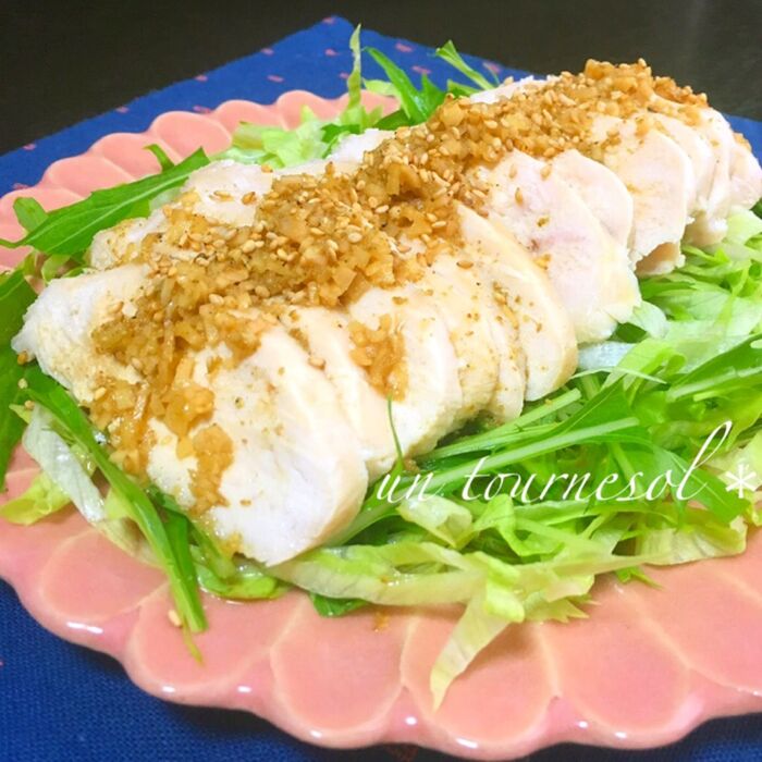 ほったらかしでできちゃう☆減塩効果の‼蒸し鶏~山椒薬味ソースかけ~