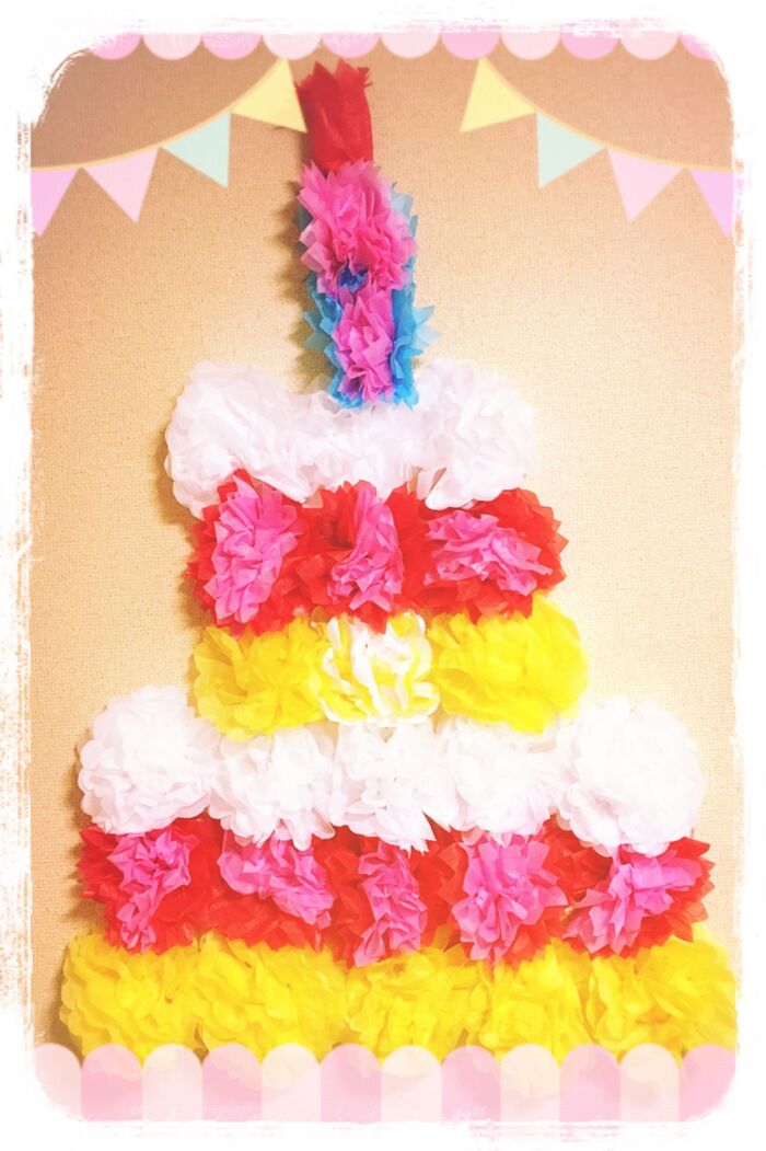 お花紙で作る大きなケーキ