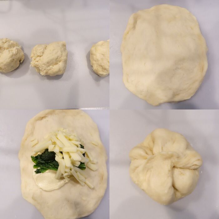 生地に具を乗せて成型する。