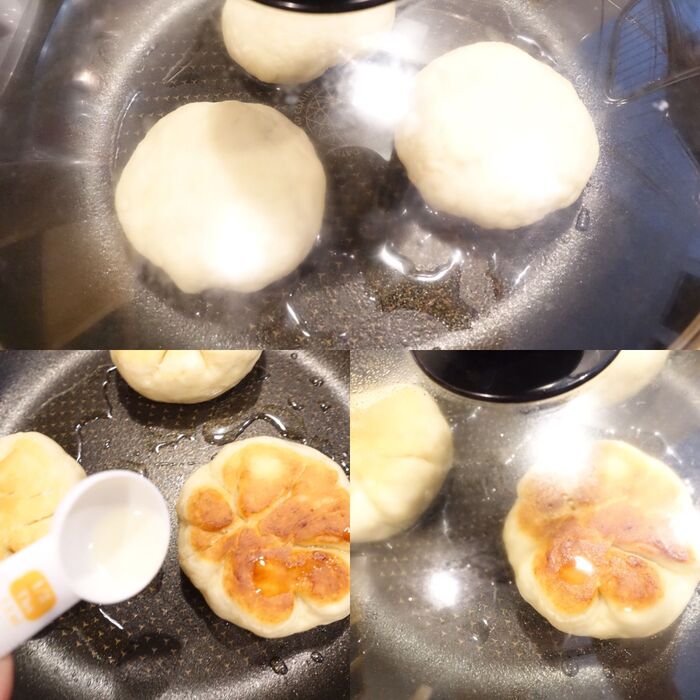 生地をフライパンで焼く。