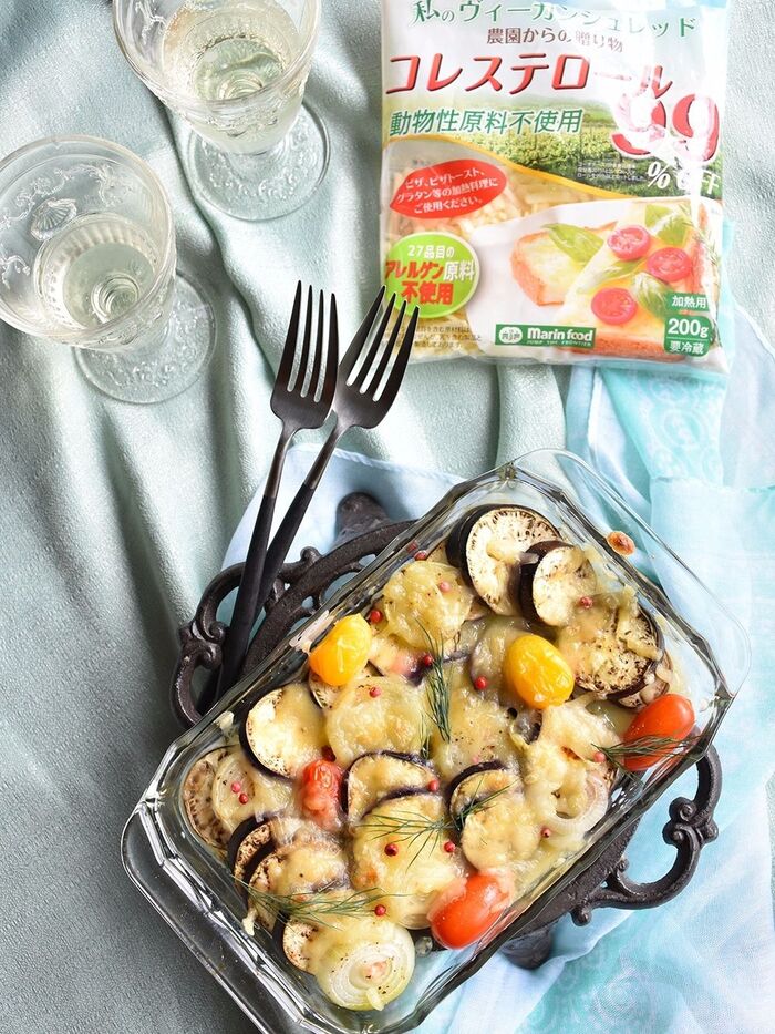 ヴィーガン料理★ナスと玉ねぎのほくほくシュレッド焼