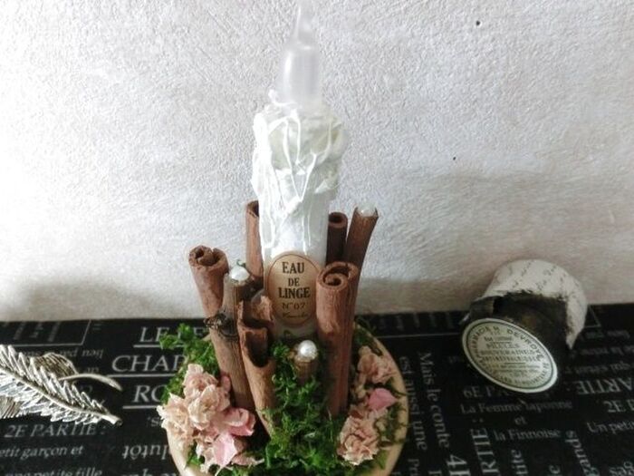 ダイソー*リメイク!仏具蝋燭でキャンドル雑貨!シナモンを薪風に…見立てて♪