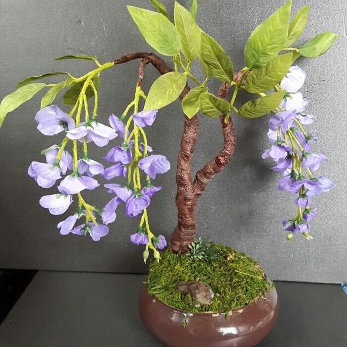 100均の造花で作る藤の花の盆栽