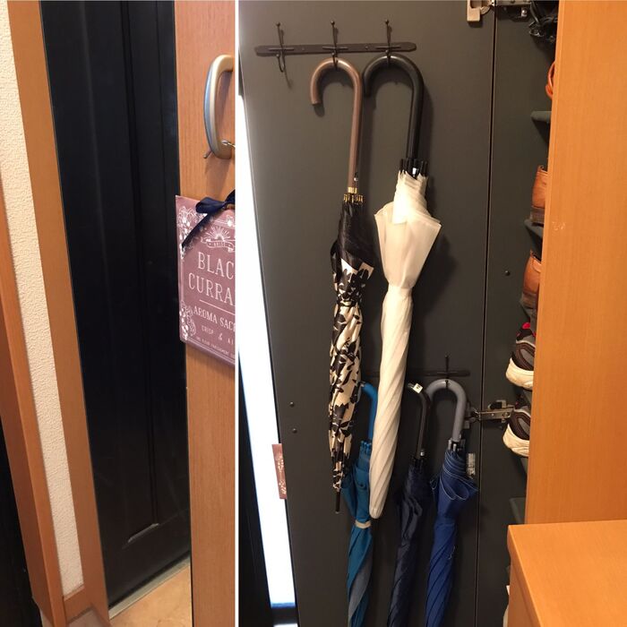 セリアのアイアンフックでスマートな傘収納