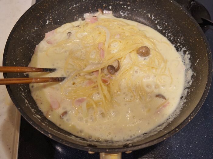 スパゲッティに絡めて完成!