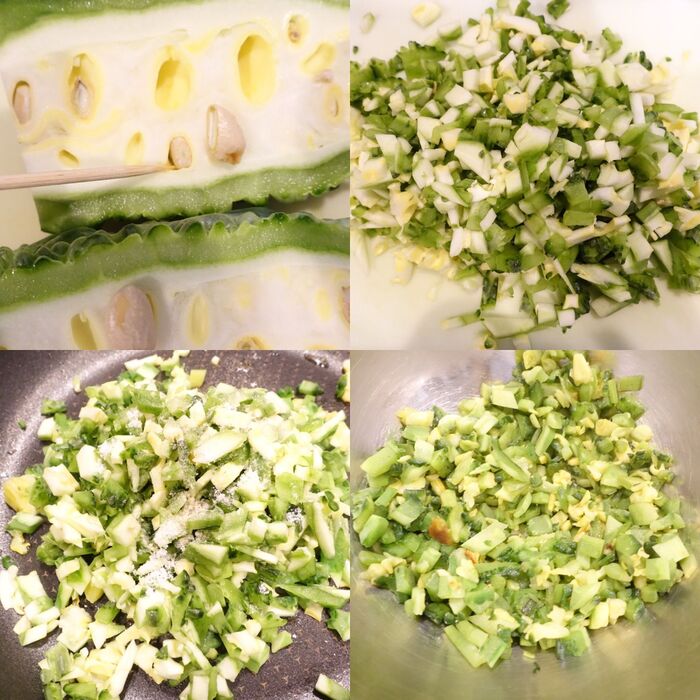 ゴーヤーを炒める。