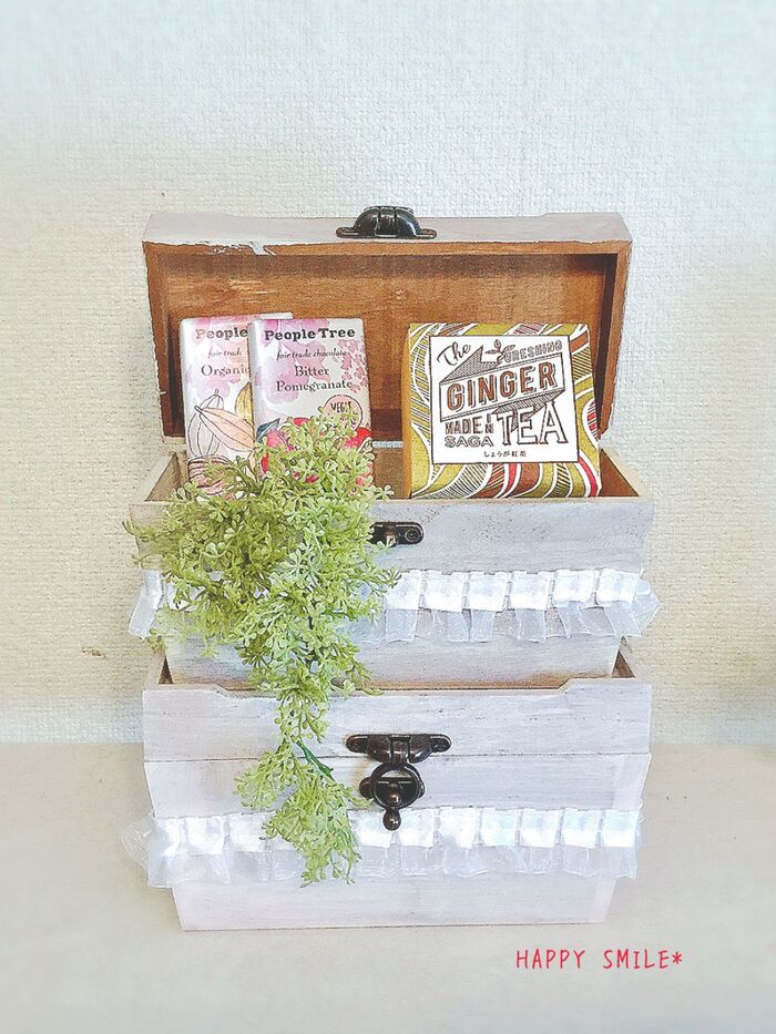 積み重ねOKのフタ付きウッドBOX♪