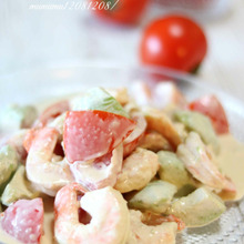 エビとアボカドのわさびマヨサラダ。