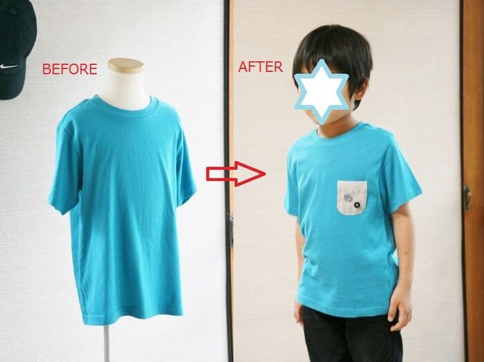 【既製品の簡単アレンジ】端切れポケットでオンリーワンのTシャツに!